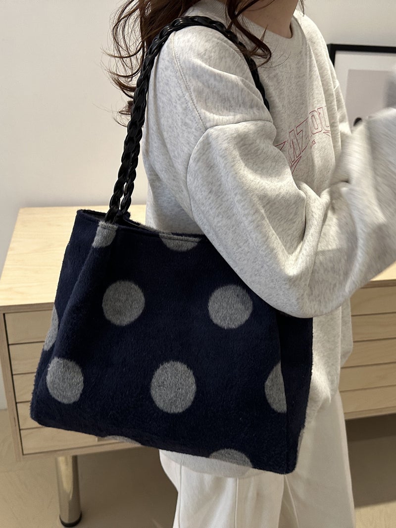 Vintage Polka Dot Suede Handbag Women'S Large Capacity Shoulder Underarm Bag Chain Tote Bag - Image 3